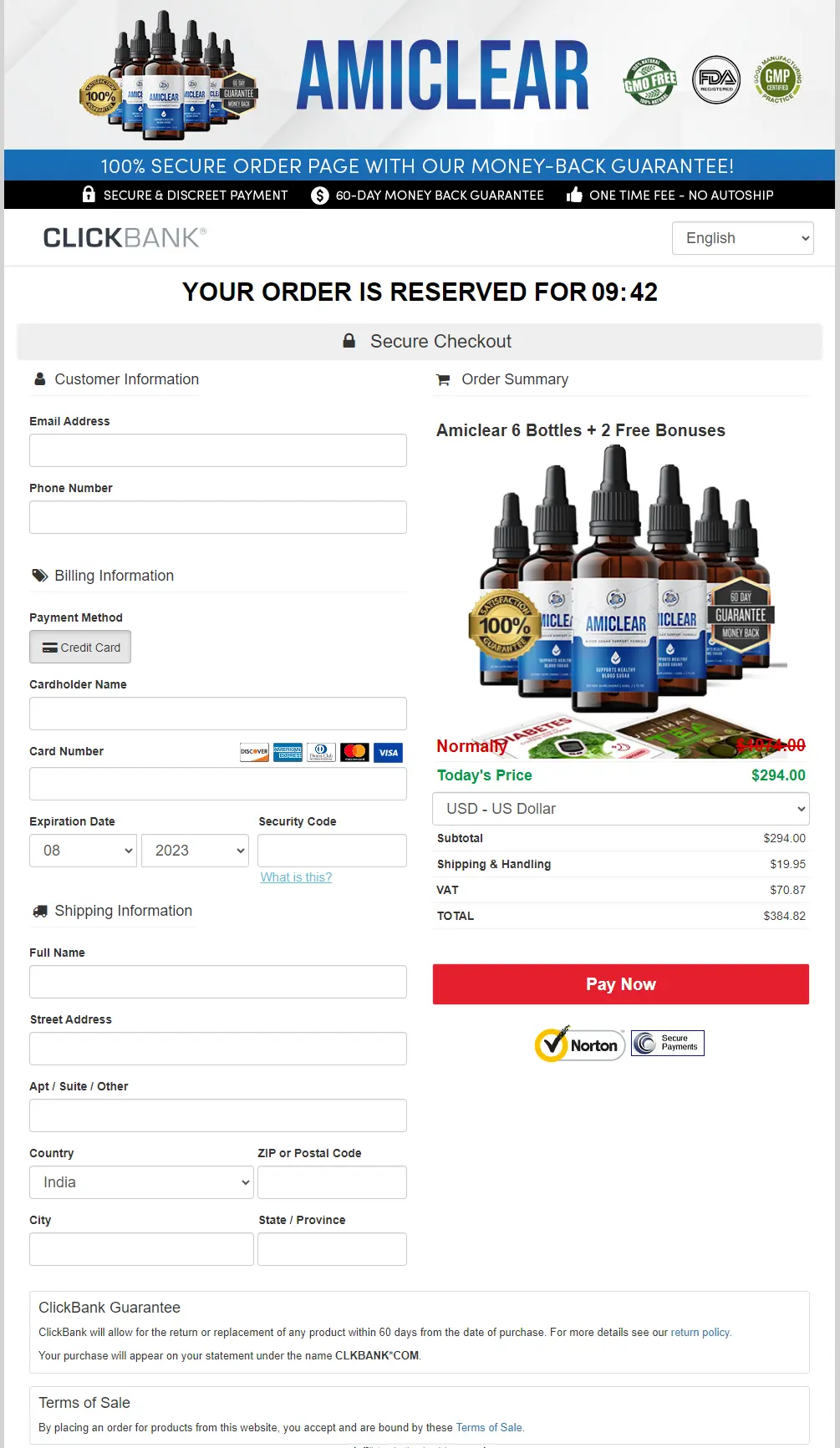 amiclear-Order Page